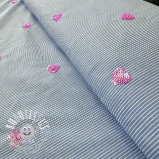 Tissu coton Stripes Sequins Hearts blue