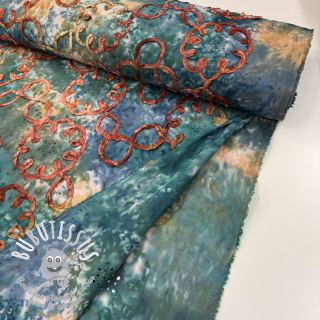 Tissu coton TIE DYE EMBROIDERY Elise tape design C