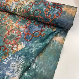 Tissu coton TIE DYE EMBROIDERY Elise tape design C