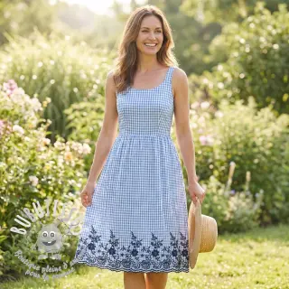Tissu coton CHECKS ONE-SIDE BORDER blue