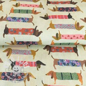 Tissu déco premium Family Dachshund digital print