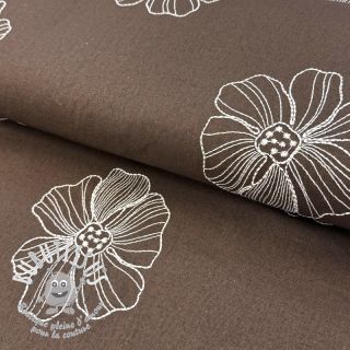 Viscose lin EMBROIDERY Flower Maya brown