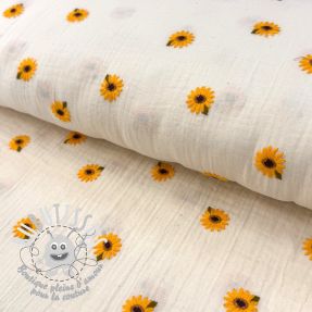 Tissu double gaze/mousseline EMBROIDERY Sunflowers natural