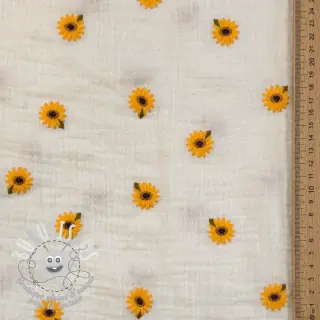 Tissu double gaze/mousseline EMBROIDERY Sunflowers natural