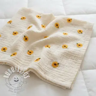 Tissu double gaze/mousseline EMBROIDERY Sunflowers natural