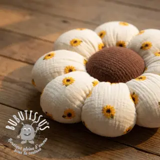 Tissu double gaze/mousseline EMBROIDERY Sunflowers natural