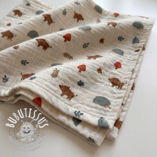 Tissu double gaze/mousseline Forest animals ORGANIC SIMPLY NATURAL