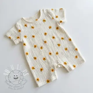 Tissu double gaze/mousseline EMBROIDERY Sunflowers natural