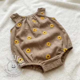 Tissu double gaze/mousseline EMBROIDERY Sunflowers beige