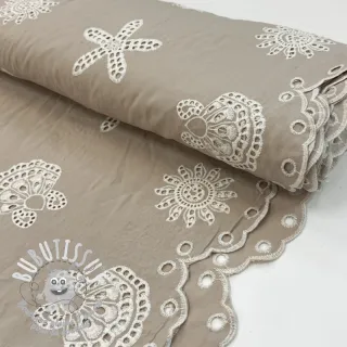 Tissu coton EMBROIDERY Sea ornaments natural