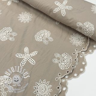 Tissu coton EMBROIDERY Sea ornaments natural