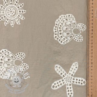 Tissu coton EMBROIDERY Sea ornaments natural