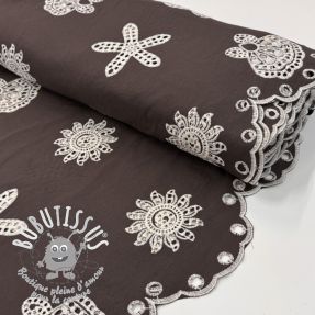 Tissu coton EMBROIDERY Sea ornaments brown