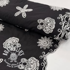 Tissu coton EMBROIDERY Sea ornaments black