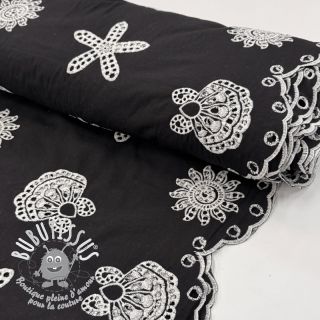 Tissu coton EMBROIDERY Sea ornaments black