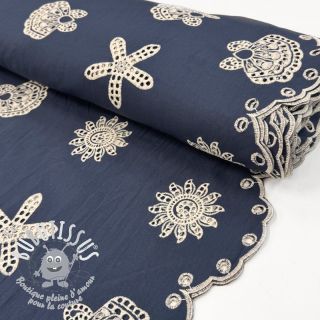 Tissu coton EMBROIDERY Sea ornaments navy