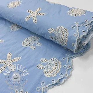 Tissu coton EMBROIDERY Sea ornaments light blue