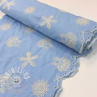 Tissu coton EMBROIDERY Sea ornaments light blue