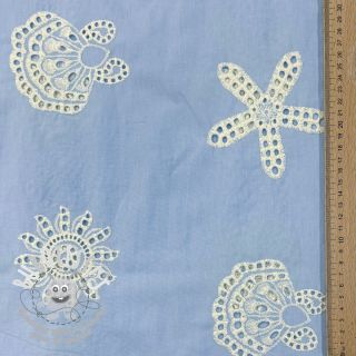 Tissu coton EMBROIDERY Sea ornaments light blue