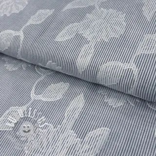 Tissu coton YARN DYED Stripes JACQUARD Flowers navy