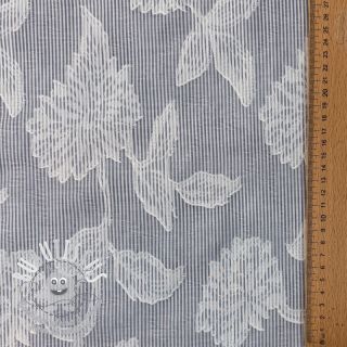 Tissu coton YARN DYED Stripes JACQUARD Flowers navy