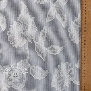 Tissu coton YARN DYED Stripes JACQUARD Flowers navy