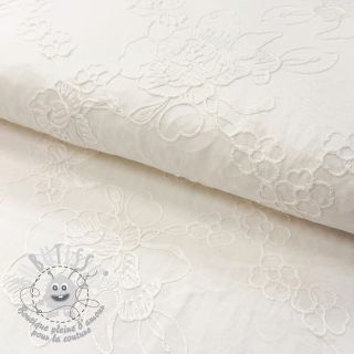 Tissu coton VOILE EMBROIDERY Flowers white