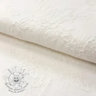 Tissu coton VOILE EMBROIDERY Flowers white