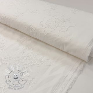 Tissu coton VOILE EMBROIDERY Flowers white