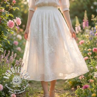 Tissu coton VOILE EMBROIDERY Flowers white