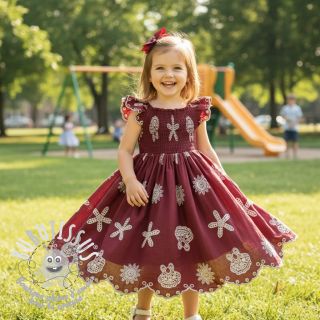 Tissu coton EMBROIDERY Sea ornaments bordeaux