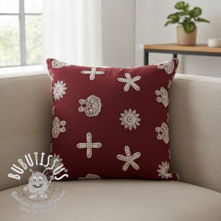 Tissu coton EMBROIDERY Sea ornaments bordeaux