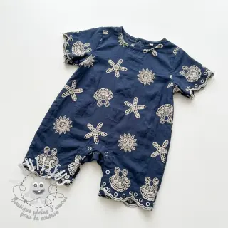 Tissu coton EMBROIDERY Sea ornaments navy