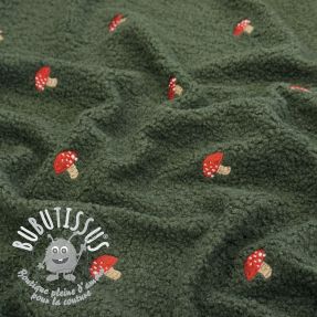 Tissu de manteau EMBROIDERY Little mushrooms green