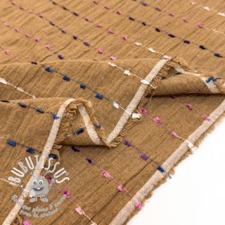 Tissu coton DOBBY CRINKLE Stripe camel