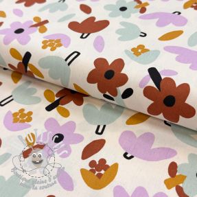 Tissu coton Flowers natural/lavender by JENNIFER BOURON ORGANIC