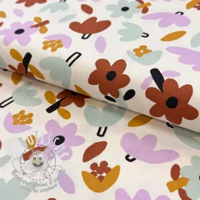 Tissu coton Flowers natural/lavender by JENNIFER BOURON ORGANIC