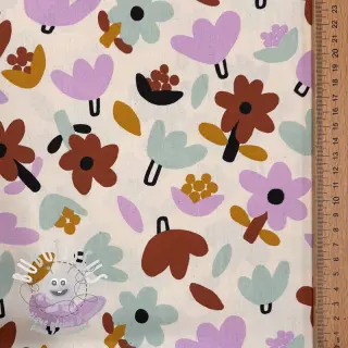 Tissu coton Flowers natural/lavender by JENNIFER BOURON ORGANIC