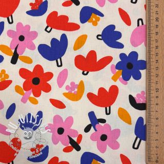 Tissu coton Flowers natural/blue by JENNIFER BOURON ORGANIC