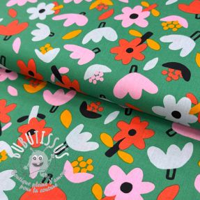 Tissu coton Flowers green by JENNIFER BOURON ORGANIC