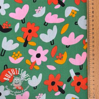 Tissu coton Flowers green by JENNIFER BOURON ORGANIC