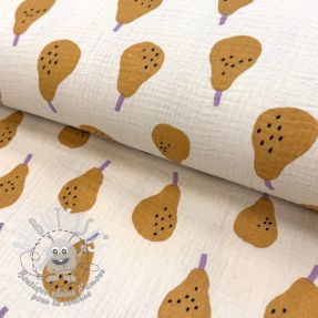Tissu double gaze/mousseline Pears ochre by JENNIFER BOURON ORGANIC