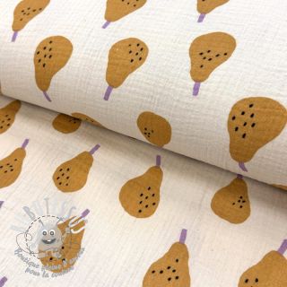 Tissu double gaze/mousseline Pears ochre by JENNIFER BOURON ORGANIC