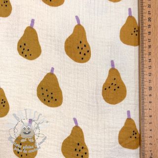 Tissu double gaze/mousseline Pears ochre by JENNIFER BOURON ORGANIC