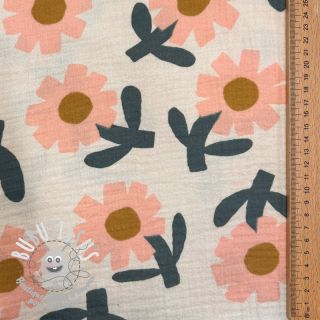 Tissu double gaze/mousseline Flowers peach by JENNIFER BOURON ORGANIC