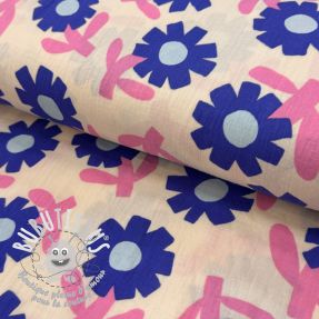 Tissu double gaze/mousseline Flowers blue by JENNIFER BOURON ORGANIC