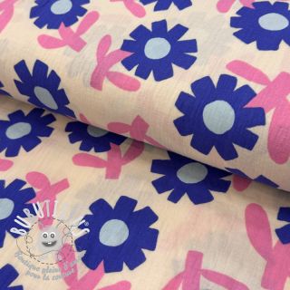 Tissu double gaze/mousseline Flowers blue by JENNIFER BOURON ORGANIC