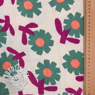 Tissu double gaze/mousseline Flowers green by JENNIFER BOURON ORGANIC