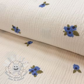 Tissu double gaze/mousseline EMBROIDERY STRIPED Fruit natural