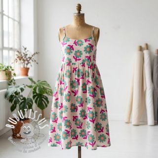 Tissu double gaze/mousseline Flowers green by JENNIFER BOURON ORGANIC